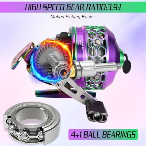 Sougayilang Spincast Fishing Reel,High Speed 3.9:1 Gear Ratio,Trouble-Free Push-Button Bait Casting Design and Reversible Handle for Left/Right Retrieve,Pre-Spooled with Monofilament Line - Image 5
