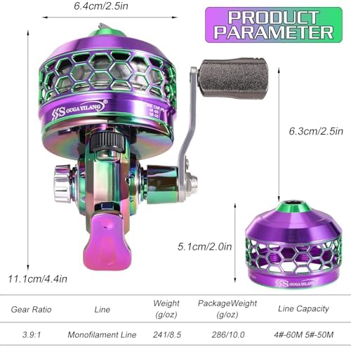 Sougayilang Spincast Fishing Reel,High Speed 3.9:1 Gear Ratio,Trouble-Free Push-Button Bait Casting Design and Reversible Handle for Left/Right Retrieve,Pre-Spooled with Monofilament Line - Image 6