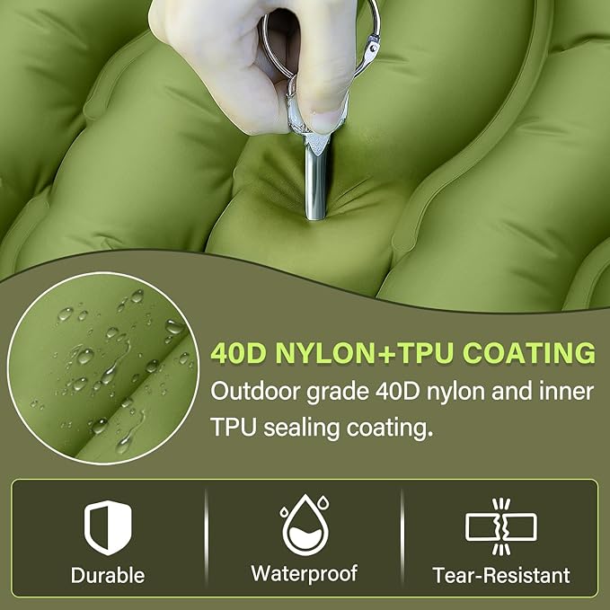 FUN PAC Camping Sleeping Pad, Ultralight Camping Mat with Pillow, Built-in Foot Pump Inflatable Sleeping Pads Compact for Camping Backpacking Hiking Traveling Tent,Single,Green - Image 3