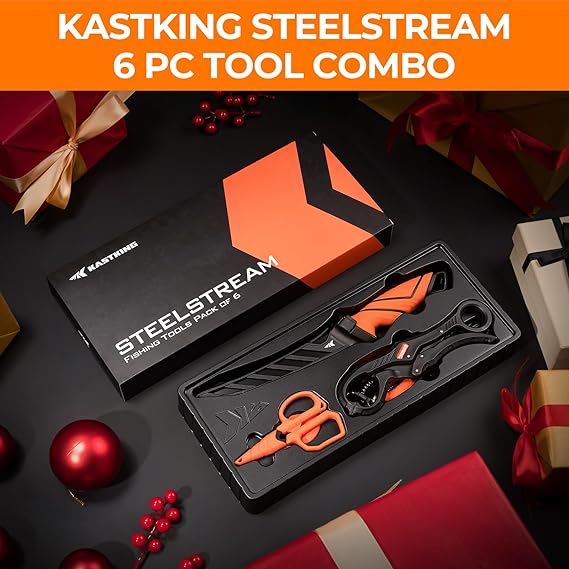 KastKing SteelStream 6pc Fishing Tool Kit - Corrosion Resistant Fishing Pliers with Lanyard, Fillet Knife, Floating Fish Lip Gripper, Fishing Braid Scissors, Tool Retractor, Fishing Gifts for Men - Image 5