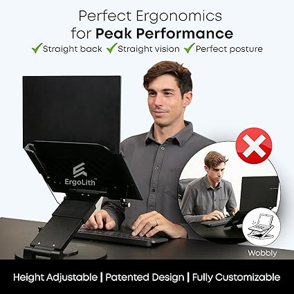 3-in-1 Adjustable Laptop Stand, Book Stand, & Phone Holder - Luxury 360° Rotating Display for All Laptops - 2–21" Height for Ergonomics - Office Desk Accessories - Patented - Sky Black - Image 5