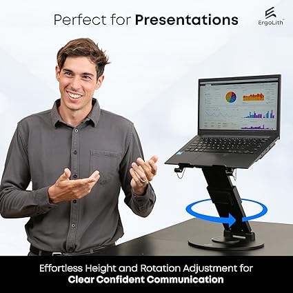 3-in-1 Adjustable Laptop Stand, Book Stand, & Phone Holder - Luxury 360° Rotating Display for All Laptops - 2–21" Height for Ergonomics - Office Desk Accessories - Patented - Sky Black - Image 4