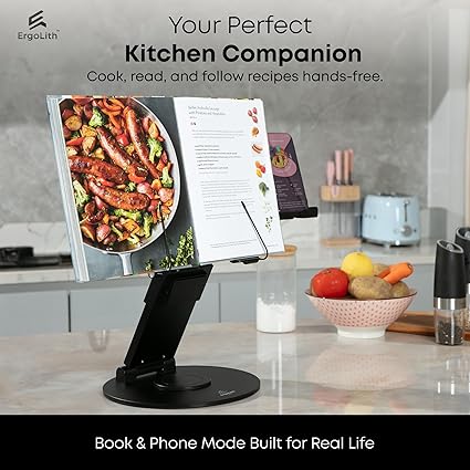 3-in-1 Adjustable Laptop Stand, Book Stand, & Phone Holder - Luxury 360° Rotating Display for All Laptops - 2–21" Height for Ergonomics - Office Desk Accessories - Patented - Sky Black - Image 2