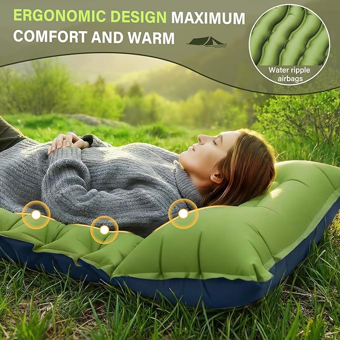 FUN PAC Camping Sleeping Pad, Ultralight Camping Mat with Pillow, Built-in Foot Pump Inflatable Sleeping Pads Compact for Camping Backpacking Hiking Traveling Tent,Single,Green - Image 5