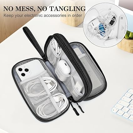 FYY Travel Cable Organizer Pouch Electronic Accessories Carry Case Portable Waterproof Double Layers All-in-One Storage Bag for Cord, Charger, Phone, Earphone Black - Image 2