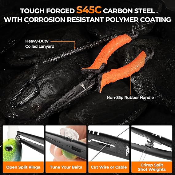 KastKing SteelStream 6pc Fishing Tool Kit - Corrosion Resistant Fishing Pliers with Lanyard, Fillet Knife, Floating Fish Lip Gripper, Fishing Braid Scissors, Tool Retractor, Fishing Gifts for Men - Image 4